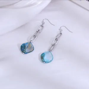 Elegante blauwe natuurlijke schelp ketting oorbellen, Franse stijl chique mode juwelen.