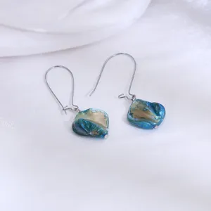 Blauwe natuurlijke schelp hangende oorbellen vintage vakantie stijl elegante sieraden