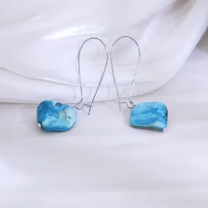 Chique blauwe schelp oorbellen voor dames, vintage vakantie stijl hangende sieraden.
