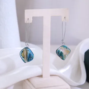 Elegante blauwe natuurlijke schelp lange oorbellen voor vrouwen mode vakantie strand cadeau