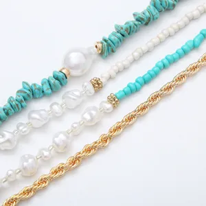 Bohemian multi-laagse turquoise parel ketting mode vakantie stijl sieraden choker.