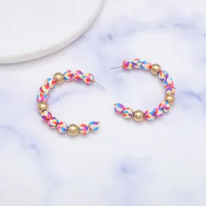 Kleurrijke polymeerklei kraal C-vormige oorringen bohemian stijl handgemaakte sieraden
