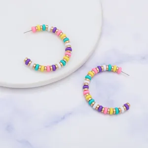 Kleurrijke polymeer klei C-vormige creoolse oorbellen boheemse stijl mode sieraden