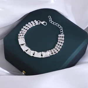Zilver Strass Geometrische Piramide Armband Mode Meerrijige Kristal Polsketting Sieraden