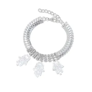 Zilveren Hamsa handbedel armband met sprankelende strass steentjes gelaagde ketting