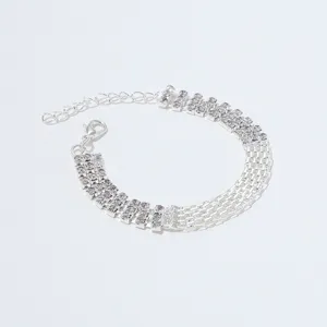 Zilverkleurige meerrijige strass armband elegante kristallen schakelarmband sieraden