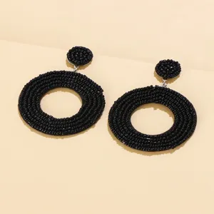 Handgemaakte zwarte kraal cirkel oorbellen boheemse retro mode statement sieraden voor vrouwen
