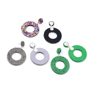 Bohemian handmade seed bead circle dangles earrings set with felt backing for women fashion.