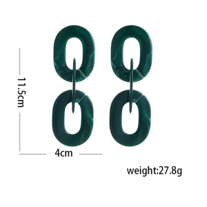 Groene acryl ketting oorbellen, lange geometrische hars schakeloorbellen, 11.5x4cm, 27.8g