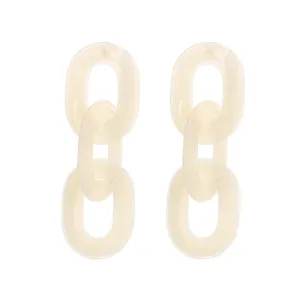 Chique beige acryl schakel ketting oorbellen, statement retro hars geometrische lange oorbellen.
