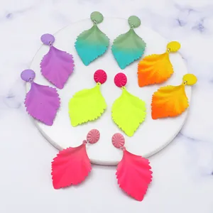 Vintage Elegante Blad Gelakt Oorknopjes Voor Vrouwen 925 Sterling Zilver Stift Geometrische Gradiënt Kleur Feest Sieraden