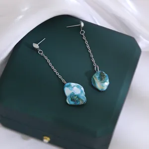 Blauwe natuursteen schelp lange ketting oorknopjes mode minimalistische vakantiestijl