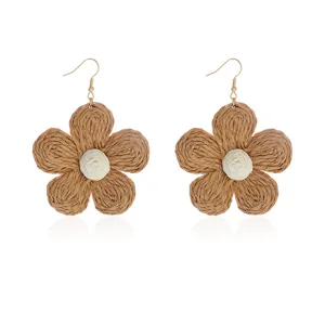 Handgemaakte rafia zonnebloem oorbellen boho zomer strand vakantie sieraden voor vrouwen