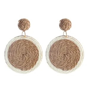 Handgemaakte geweven ronde boho stro oorbellen voor vrouwen zomer vakantie sieraden