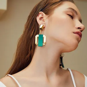 Japanse Koreaanse Stijl Geometrisch Vierkant Holle Oorbellen Dubbellaags Legering Hars Overdreven Persoonlijkheid Hangende Oorknopjes Vrouwen Trendy Sieraden