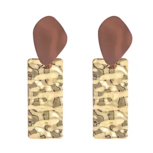 Retro metal matte stud earrings, long crinkled drop earrings for women daily fashion jewelry.