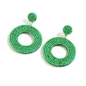 Handgemaakte groene rocailles kraal oorbellen boho stijl ronde geometrische sieraden vrouwen