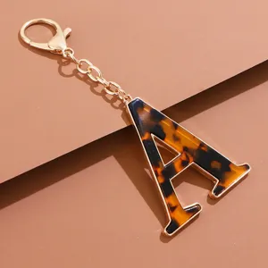 Schildpatt Muster Buchstabe A Schlüsselanhänger Gold Legierung Ring Mode Tasche Anhänger