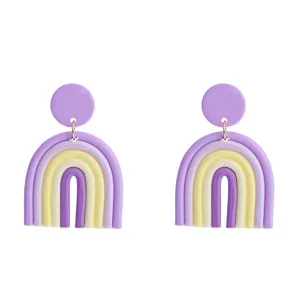 Bohemian Handmade Polymer Clay Rainbow Geometric U-Shape Earrings With 925 Sterling Silver Post For Women Jewelry Gift