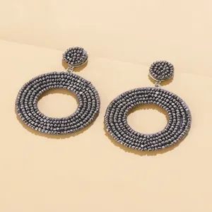Handgemaakte donkergrijze kraal cirkel oorbellen boheemse vintage stijl sieraden