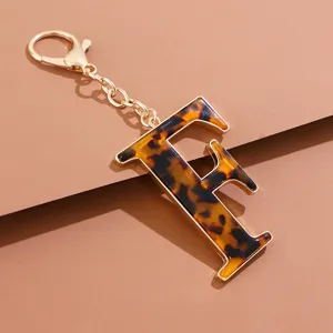Leopardenmuster Buchstabe F Schlüsselanhänger Gold Metall Schildpatt Tasche Anhänger Chic