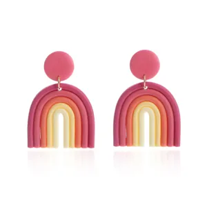 Handmade polymer clay rainbow earrings featuring a stylish bohemian U-shaped design.
