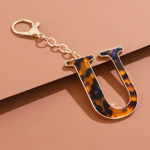Schildpatt U Buchstabe Schlüsselanhänger Gold Legierung Tasche Charme Accessoire stilvoll