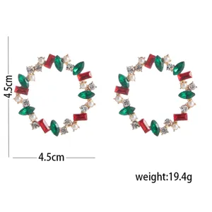 Christmas wreath crystal earrings detail, 4.5cm size and 19.4g weight for holiday chic.