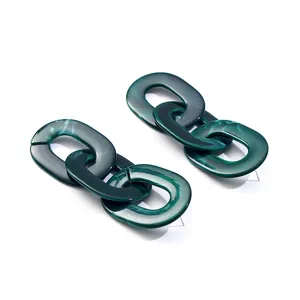 Retro donkergroene acryl schakelketting oorbellen overdreven geometrische oorknopjes