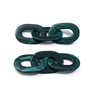 Retro donkergroene acryl ketting oorbellen voor dames, overdreven geometrische stijl.