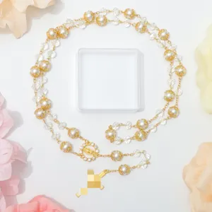 10mm Katholieke Rozenkrans Ketting Parel Glas Kralen Doop Kruis Mode Sieraden