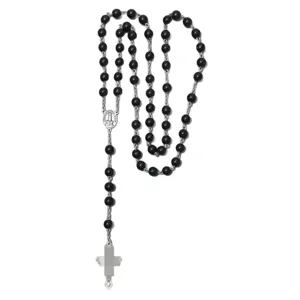 8mm Zwarte Glazen Kralen Rozenkrans Ketting Katholieke Christelijke Kruisbeeld Gebedsketting