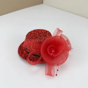13CM Red Fascinator Hair Clip Mesh Rose Mini Hat Party Prom Headwear Accessory!