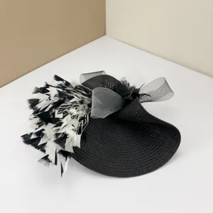 Vintage Mesh Feather Fascinator Hat For Women Elegant Lace Flower Hair Accessory Big Brim Pillbox Hat For Photo Shoot Party