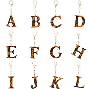 Leopardenmuster Acetat Initialen Schlüsselanhänger Legierung Eingelegtes Alphabet Schlüsselring Mode Taschenanhänger Accessoire Damen Geschenk