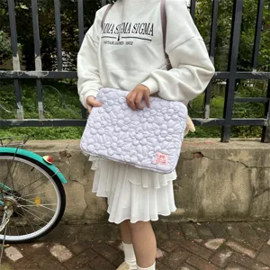Korean embroidered bubble cotton floral laptop sleeve, 11 13 15 inch tablet storage bag.
