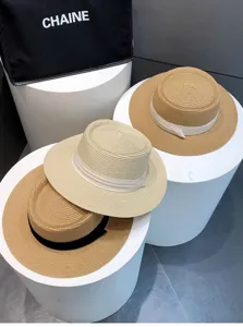 Women summer straw hat vintage British style beach sunhat elegant ribbon sun protection