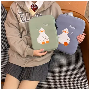 Cute duck embroidery tablet inner sleeve cute ipad protective case soft portable storage bag