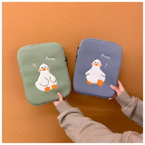 Cute embroidered duck tablet sleeve for ipad, soft protective case with anti-drop design.