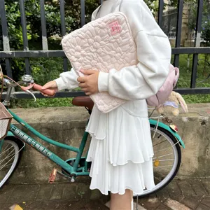 Quilted floral laptop sleeve aesthetic pink tablet storage bag cute soft inner case for 11 13 15 inch