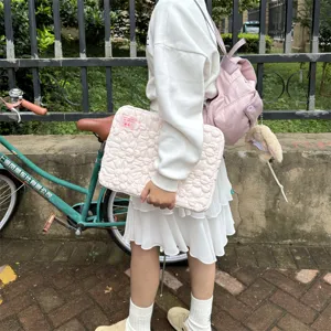 Korean style quilted floral padded laptop sleeve, cute tablet storage bag for 11 13 15 inch.