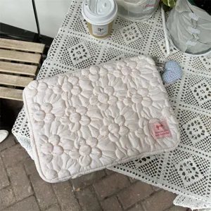 Pink quilted floral laptop sleeve padded tablet case for 11 13 15 inch notebooks storage.