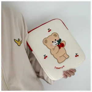 Süße bestickte Bär Laptoptasche 13 Zoll ästhetische Tablet Aufbewahrungstasche koreanisch