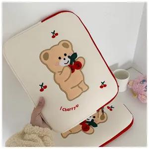Süße bestickte Bär Laptoptasche 13 Zoll ästhetische Tablet Tasche rosa rot schöne Auswahl