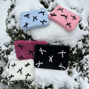 Cute bow plush laptop sleeve ins style soft notebook inner bag multi color portable