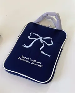 Süße Schleife bestickte Laptoptasche Tablet Aufbewahrungstasche mit Griff dunkelblau