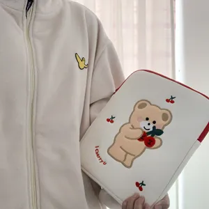 Süße Kirsche Bär Stickerei Laptop Hülle 13 Zoll ästhetische Tablet Aufbewahrungs Tasche