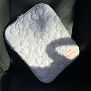 Puffy quilted floral laptop sleeve aesthetic tablet storage bag soft cotton protective inner case