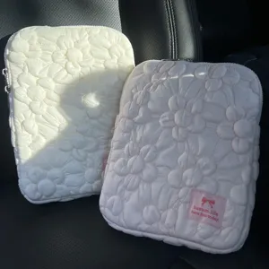 Korean quilted floral laptop sleeve tablet storage pouch soft inner bag cute aesthetic case