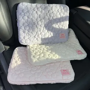 Quilted floral laptop sleeve aesthetic bubble cotton tablet bag 13 15 inch cute cute soft